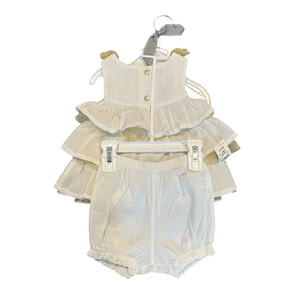 First Impressions Baby Girl’s Shirt & Short Set White & Gold Tulle Size 3-6 M - Image 2 of 4