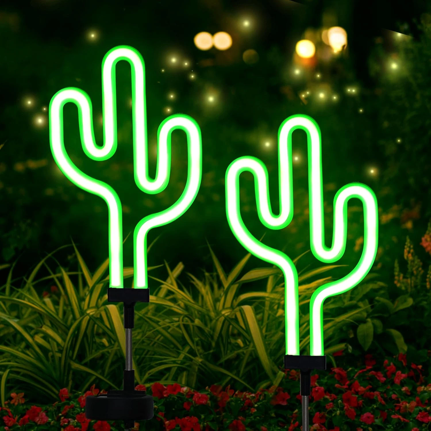Cactus Solar Garden Stake Lights - Outdoor Waterproof Neon Lights for Garden, Ya