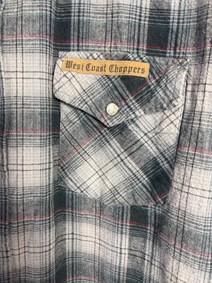 Camisa a Presión West Coast Choppers Perla Para Hombre L Gris A Cuadros Jesse James Ropa de Trabajo Foto 3 de 4