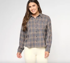 Attitudes by Renee Cozy Plaid Shirt Jacket ,  Grey Sz 1X a616821