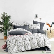 Cal King Size Leaves  Gray Print Bed Set: 1 Duvet Cover 2 Pillow Shams L2861 