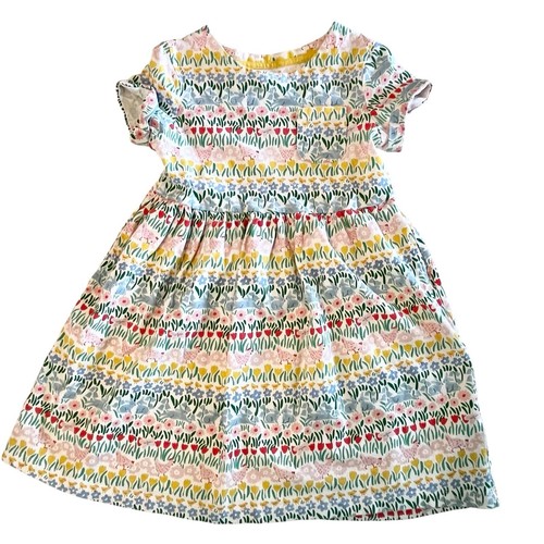 Mini Boden Dress 6-7Y Bunny Floral Pockets Short Sleeve Preppy Animals Knit