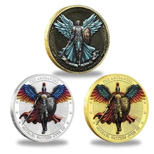 3pcs/set Archangel Michael Zinc Alloy Colored Relief Commemorative Coin Souvenir