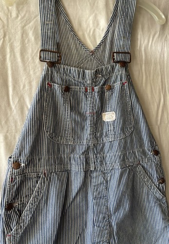 Vintage 60s BIG MAC Square Bak Button Fly Cotton Railroad Stripes Overalls 36x25 - Picture 2 of 16