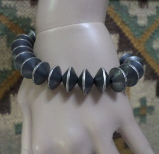 Vintage Mens Navajo Large 14mm Sterling Saucer Bead Bracelet Signed TM 1.2 OZ