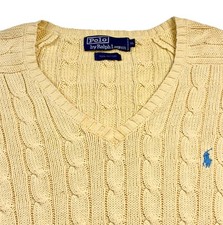 Polo Ralph Lauren Cotton Sweater Cable Knit Butter Yellow V-Neck Men s XL