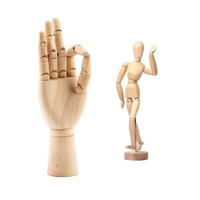 2-Pack 12'' Art Drawing Hand Model,8'' Artist Wooden Mannequin Figure Human Peo...