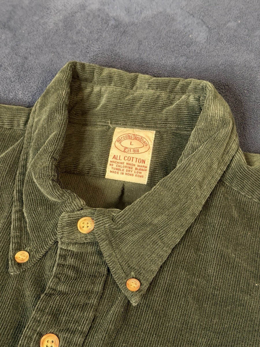 Vtg Brooks Brothers Corduroy Long Sleeve Shirt Men’s L Moss Green View 2