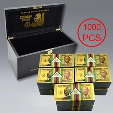 1000PCS Zimbabwe Millillion Dollar Gold Foil Banknotes with Gift Box