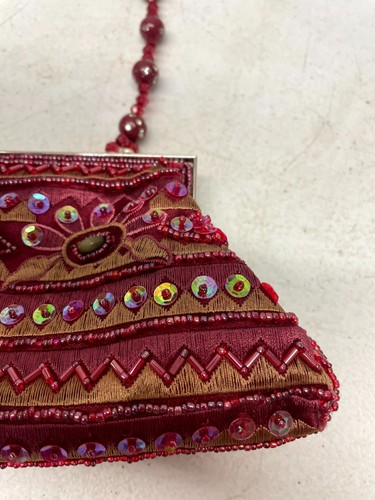 Far Nine Evening Bag Beaded Sequin Red Boho Handmade Women's Clutch Purse - Picture 7 of 16