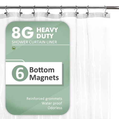 Barossa Design Long Shower Curtain Liner 78 Height - 6 Magnets & 8G Heavy Duty