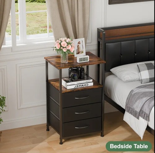 Multifunctional Bedside Nightstand & Side Table With LED Lights & 3 Drawers - Picture 2 of 6