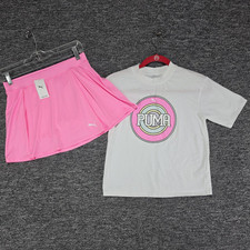 PUMA Girls 2pc Outfit Set Logo Tee Skort Pink/White L Tennis PSP25V82
