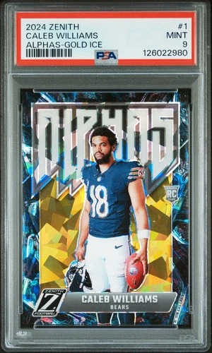 2024 Panini Zenith Alphas Caleb Williams #1 Gold Ice Rookie Card PSA 9 POP 4