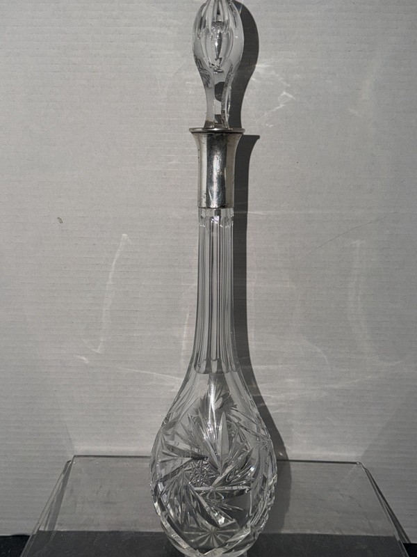 Antique German Equestrian Commemorative Trophy Cut Glass Decanter & Silver Mount