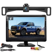 License Plate Backup Camera with 5in Monitor, 170 Degree Wide Angle DIY Grid ...