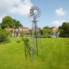 8FT Weather Resistant Yard Garden Windmill Gray&Red High Quality Super Durable
