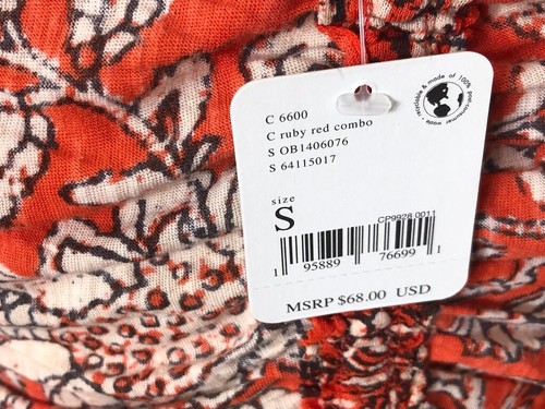 Free People Say The Word Floral Print V-Neck Long Sleeve Red Ruched Top Size S - Picture 10 of 14