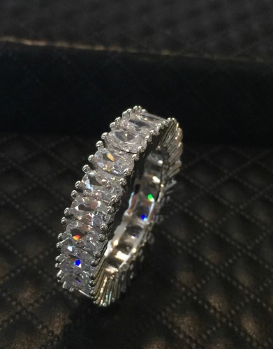 18k White Gold Plated Eternity Ring made w/Swarovski Crystal Anniversary Band - Picture 3 of 12