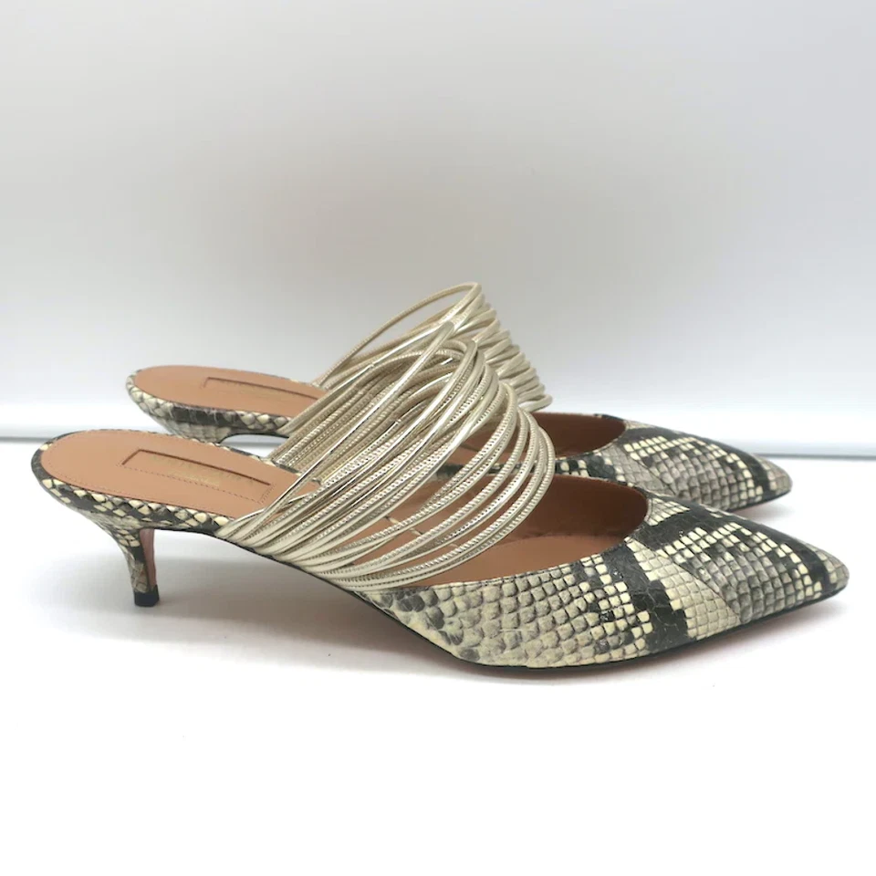 Aquazzura Rendez Vous котенок каблук мулы змеиная кожа и металлик кожа размер 38,5 - Изображение 2 из 4