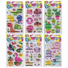 JA-RU Inc. Toys - Foil Stickers w/Wiggly Eyes -SET OF 6 Cactus, Unicorns, Llama