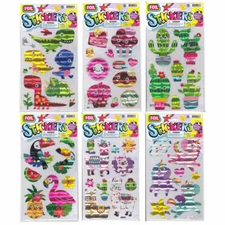 JA-RU Inc. Toys - Foil Stickers w/Wiggly Eyes -SET OF 6 (Cactus, Unicorns, Llama