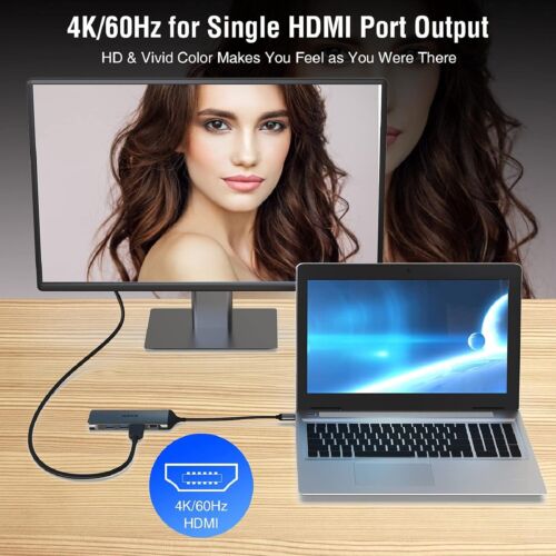 Dual HDMI Docking Station Dual Monitor Universal USB C Dock Triple Display 7in1 - Picture 7 of 8