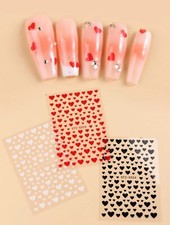 Heart Nail Art Stickers Decals Valentines Day White Red Black Love DIY mani