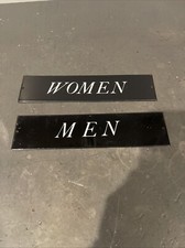 Vintage Pair Of Men Women Tin Black Metal Bathroom Signs