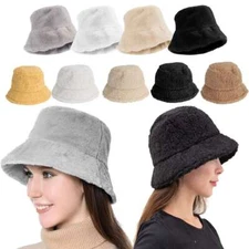 Plush Fluffy Bucket Hat Women Warm Lining Winter Faux Fur Cozy Wide Brim Winter