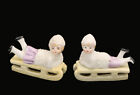 Antique German Bisque Snowbaby Snow Baby, Girl & Boy Skater Vintage Pair Snowed
