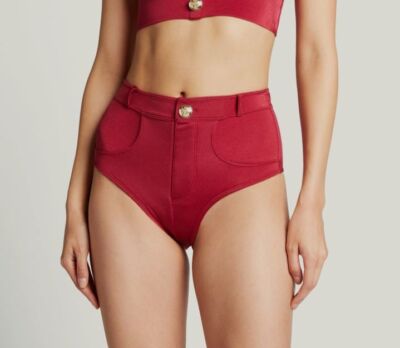 $175 OYE Swimwear Women's Red High-Rise Lavinia Bikini Bottom Swimwear Size S