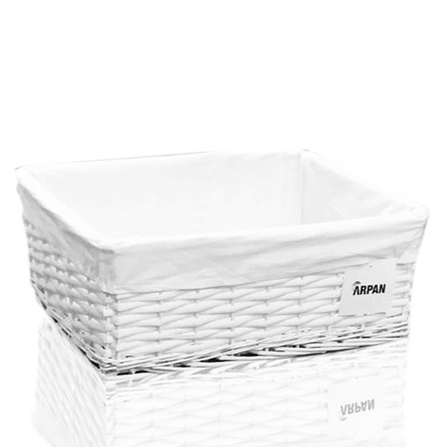 Arpan White Wicker Storage Basket with Cloth Lining set of 2 100% Eco-Friendly - Picture 3 of 19
