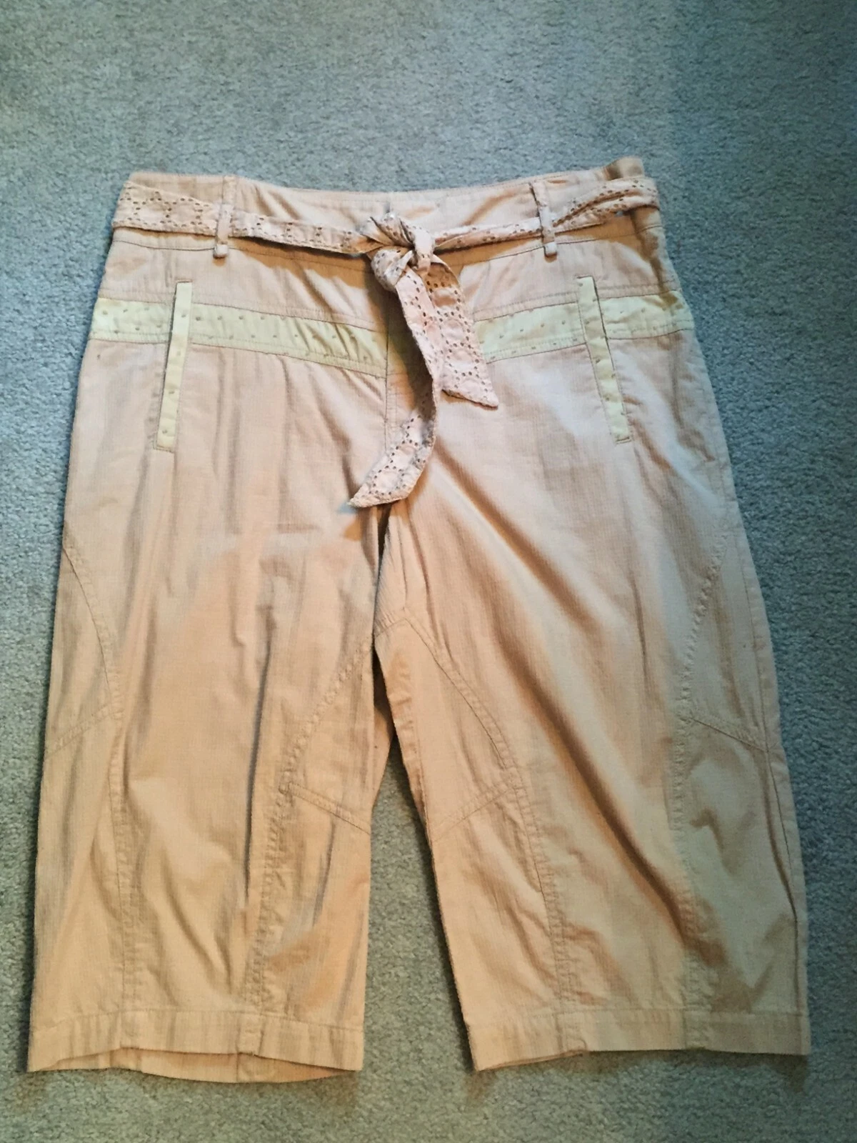NWT $98 WOMEN'S BCBGIRLS CAPRI PANTS W/ EYELET TIE FRONT 100% COTTON 8 LINEN