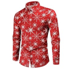 Printed Long Sleeved Men's Christmas Shirt