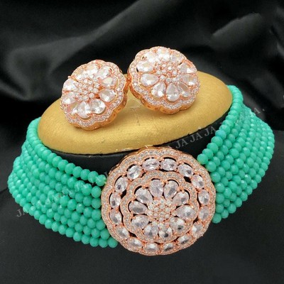 South Indian Bridal Kundan Green Necklace Set Pearl Bollywood Fashion Jewelry South Indian Bridal Kundan Green Necklace Set Pearl Bollywood Fashion Jewelry