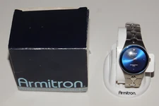 Armitron Diamond Mens Watch 20/1789 Stainless Steel Blue Analog Needs Battery