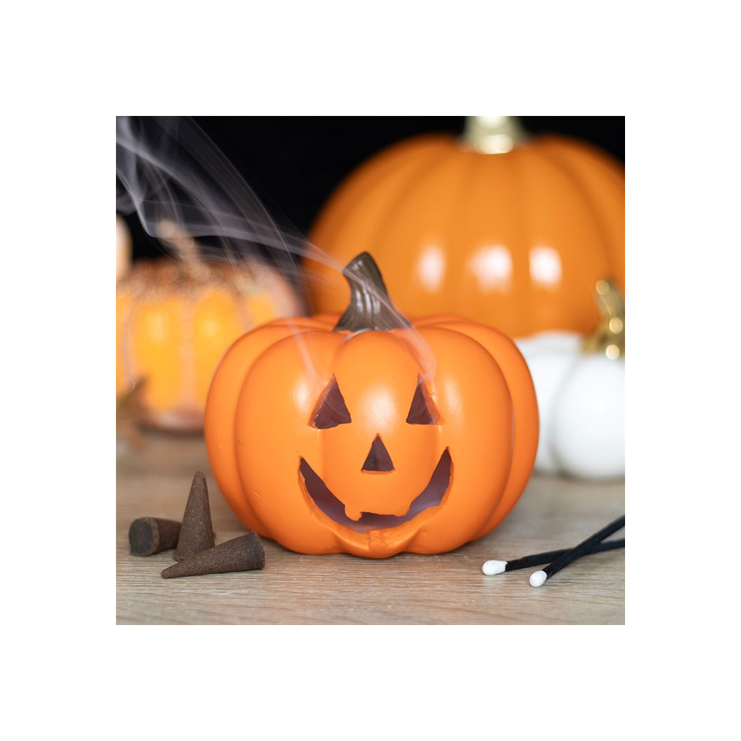 Orange Pumpkin Incense Cone Holder, Spooky Halloween Decoration, Home Fragrance