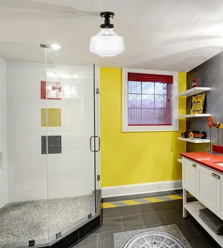 Flush Mount Bubble Glass Shade Black Kitchen Bathroom Hallway Light Fixture - Picture 2 of 11