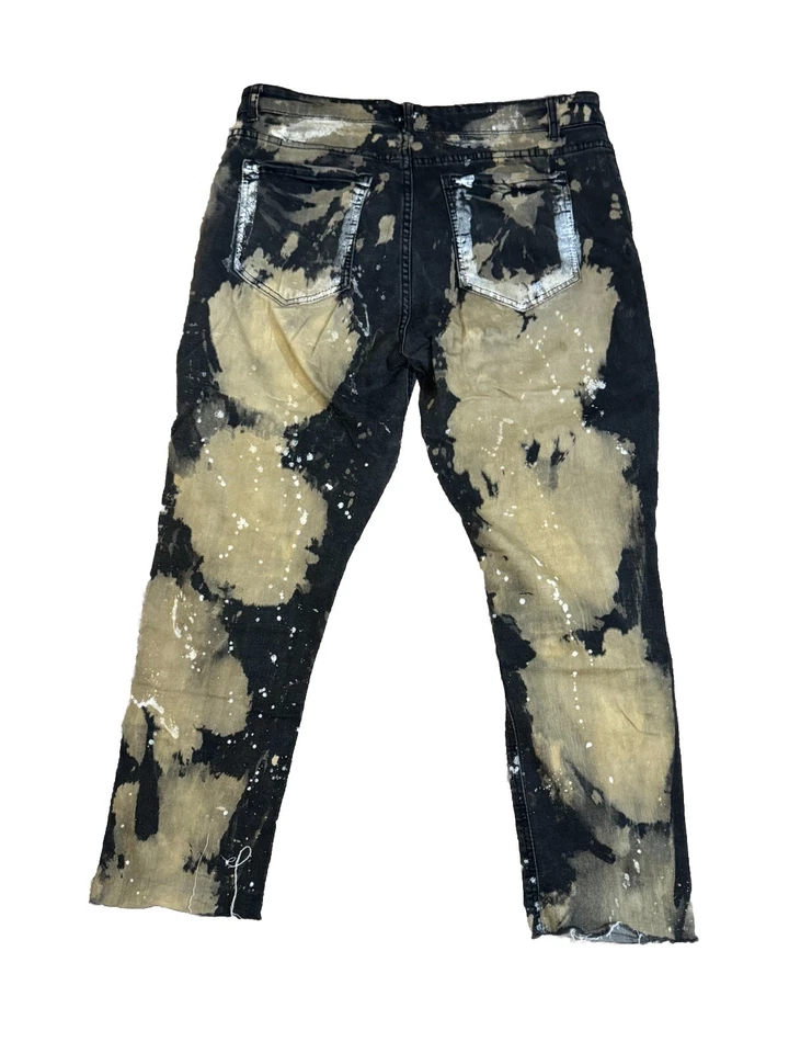 Pantalones de mezclilla estilo Rockstar Y2K Red Ape para hombre 36x27 salpicaduras rasgadas cremallera azul tostado Foto 3 de 4