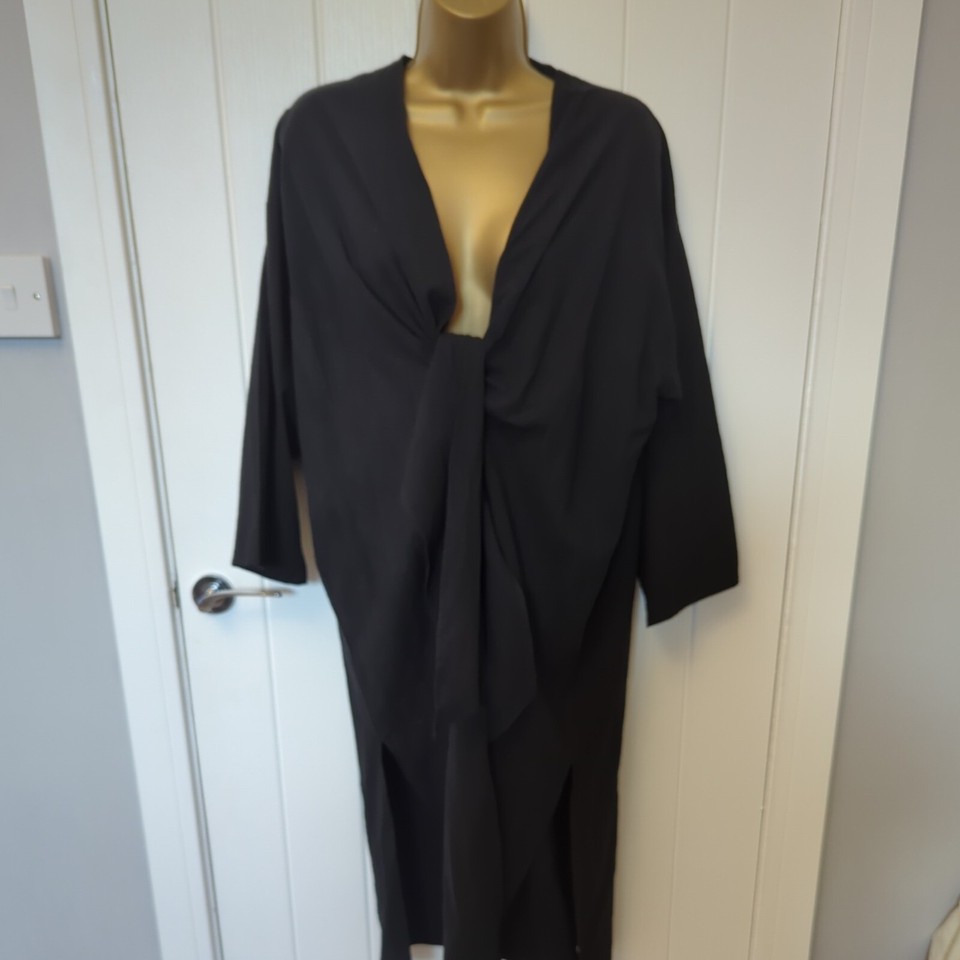 ZARA M/L BLACK NEW! 💯 COTTON LONG DUSTER COVER UP THROW OVER JACKET eBay