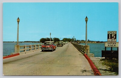 Postcard Fort Pierce Florida Causeway Bridge Over Indian River 1956