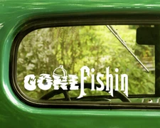 2 GONE FISHING DECALs Sticker For Car Window Truck Bumper Laptop Rv
