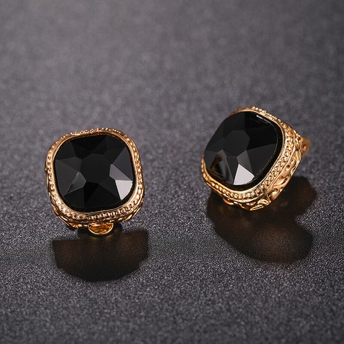 Ohrclips Ohr Clip Ohrringe Ohrschmuck Metall Kristall Quadrat Gold/Schwarz
