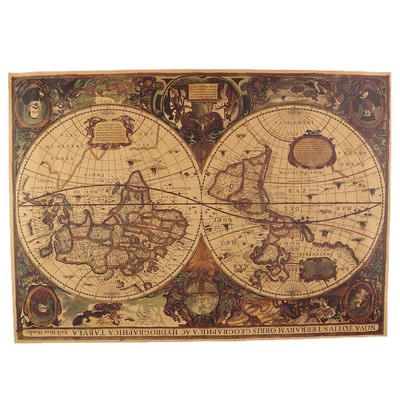 Retro World Wall Map Kraft Paper Art Wall Print Old World Map