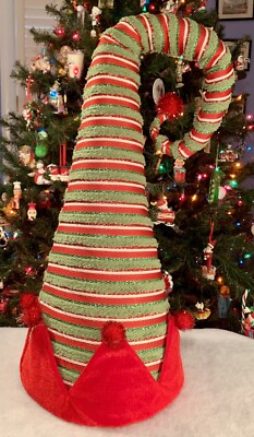 Cracker Barrel 24” ELF HAT Christmas Tree Topper: Red Green Stripe  •Bendable Top