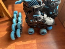 Roller Derby Kids Skates 2-in-1 Quad Inline Convertible Blue Black Sz 12-2