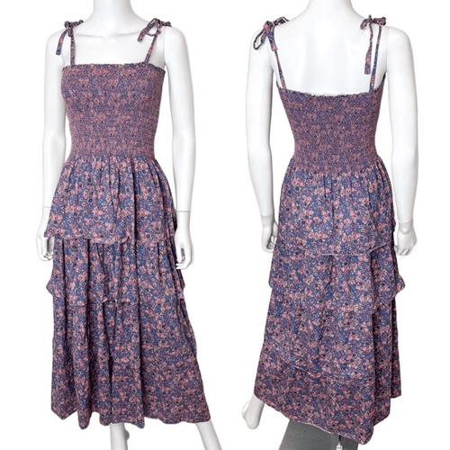 LoveShackFancy Caressa Tiered Floral-Print Maxi Dress in Beach Blue Purple Sz XS - 第 3/15 張圖片
