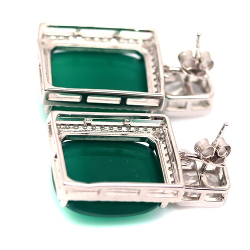13 x 17 Mm. Ágata Verde, Topacio, & Circonita Cúbica Pendientes 925 Plata de Ley - Imagen 3 de 4