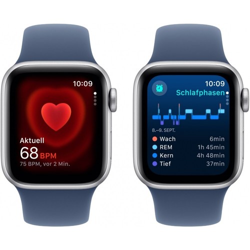 Apple Watch SE 2022 Sportarmband S/M 40 mm Aluminium Smartwatch GPS silber/denim - Afbeelding 3 van 5